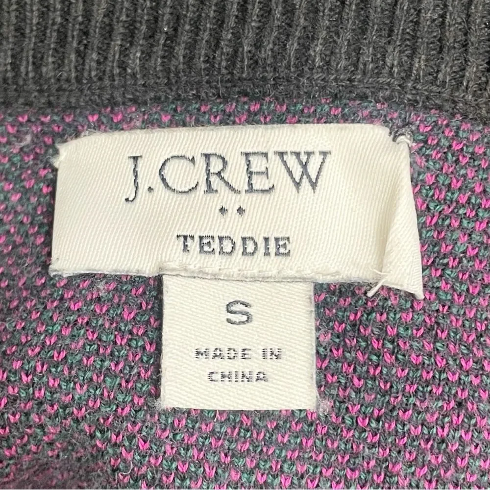 J. Crew Tartan Teddie Sweater Size Small Academic Green Plum Plaid Cotton Jumper